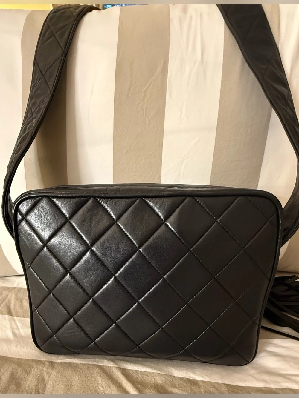 CHANEL Black Leather Zipper Pouch with Gold-Tone Hardware